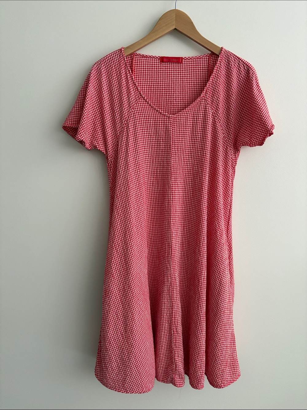 Cut Loose Crinkle Check V Neck Dress Red White A Line Layering Casual Size XS